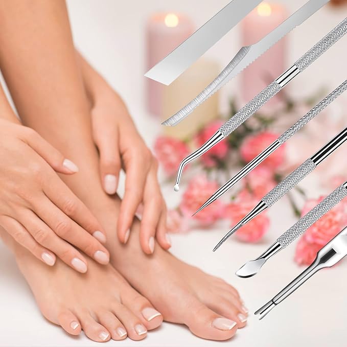 7-Pack Ingrown Toenail Tool Kit - File, Lifters, Surgical Safe Pedicure Tools for Nail Treatment & Pain Relief
