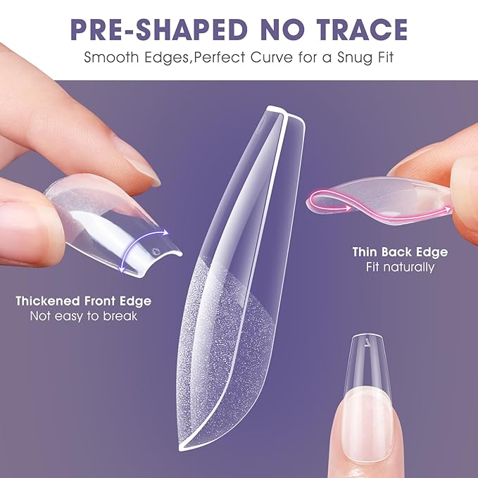 Medium Coffin Gel Nail Tips:240Pcs Half Matte Soft Clear False Nails Acrylic Coffin Full Cover Fake Nail Tips for Nail Extension Women Manicure DIY 12 Sizes