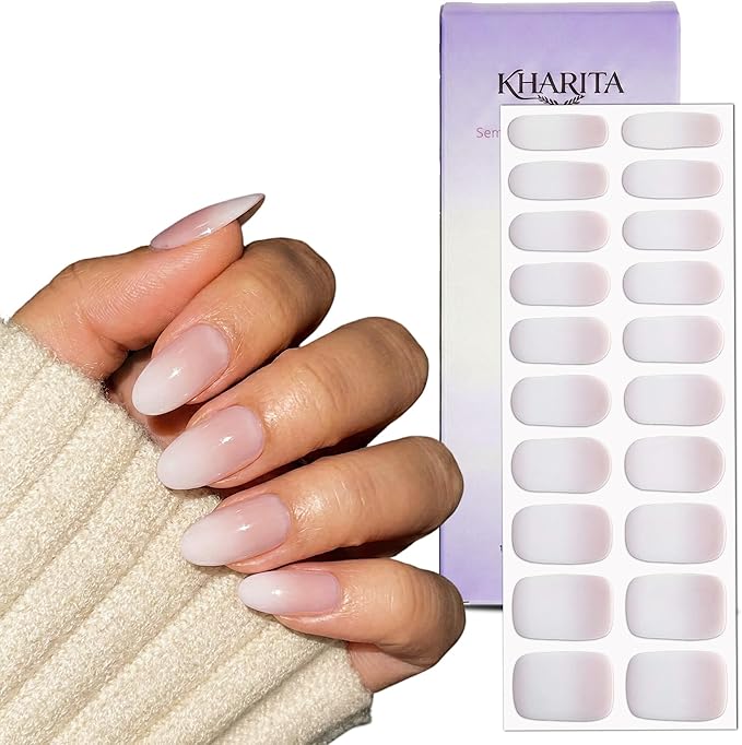 Semi Cured Gel Nail Strips – Real Gel Nail Polish Wraps for Brittle Nails | Waterproof Long Lasting Easy Peel-Off Removal | Hema-Free | 20-Piece Pink Ombre Salon Kit with File & Stick