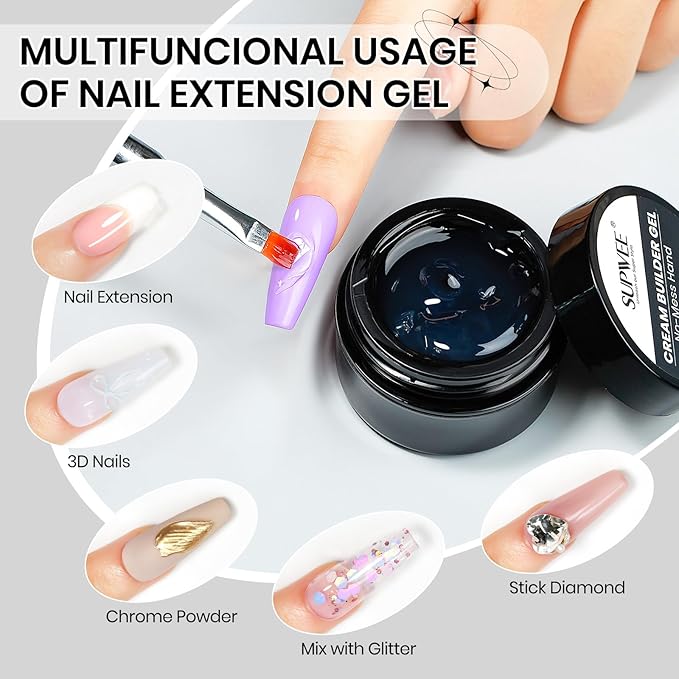 Nail Extension Gel Sticking Rhinestones and Painting with Dual Form 3D Sculpting Nail Gel for Nail Art