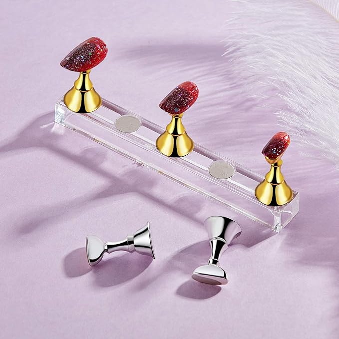 4-in-1 Acrylic Nail Display & Practice Stand - Magnetic Tip Holder in Gold, Silver, Black & White
