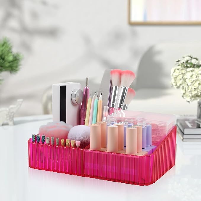Nail Drill Machine & Bits Storage Box, 10 Holes Transparent Acrylic Drill Bit Holder, Plastic Nail Drill Tool Displayer Holder Case for Nails, Nail Drill Grinding Bit Organizer(Rose)