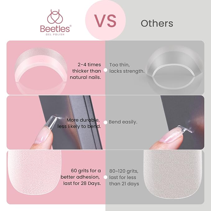 Beetles Gel Nail Tips Etch-X, Square Short, 576Pcs 12 Sizes, Pre-Shaped Half Matte Full Cover Soft Acrylic False Nail Tips Easy DIY Press On Nail Extension Manicure Salon Gift for Women