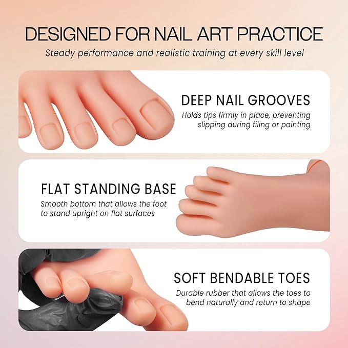 Venuse Practice Fake Foot Model Flexible Movable Soft Silicone Prosthetic Manicure Tool for Nail Art Train