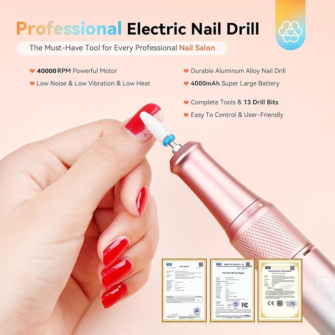 SAVILAND Advance Nail Drill Professional: 40000RPM Pro Electric Nail Drill New Gradient Color Nail D rill Kit LCD Digital Screen Portable Nail File Manicure Pedicure Salon Use at Home
