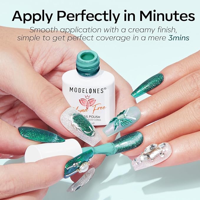 modelones Gel Nail Polish, 6 Colors Hema Free 9D Green Glass Cat Eye Sliver Green Glitter 2026 St Patricks Spring Nail Polish Kit with Magnet Soak Off LED Winter Cateye Nail Art Gel DIY Salon