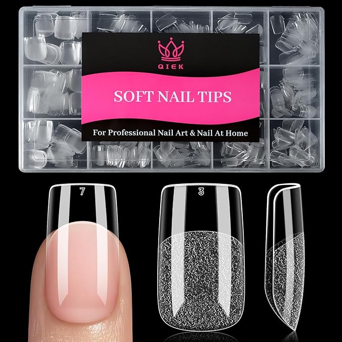 Short Square Fake Nail Tips - 15 Sizes 240 PCS Clear French Half Matte Press On False Nail Tips Pre-shaped Full Cover Gel Nail Tips Extensions Thick Long Lasting for DIY Beginners& Salon Manicure
