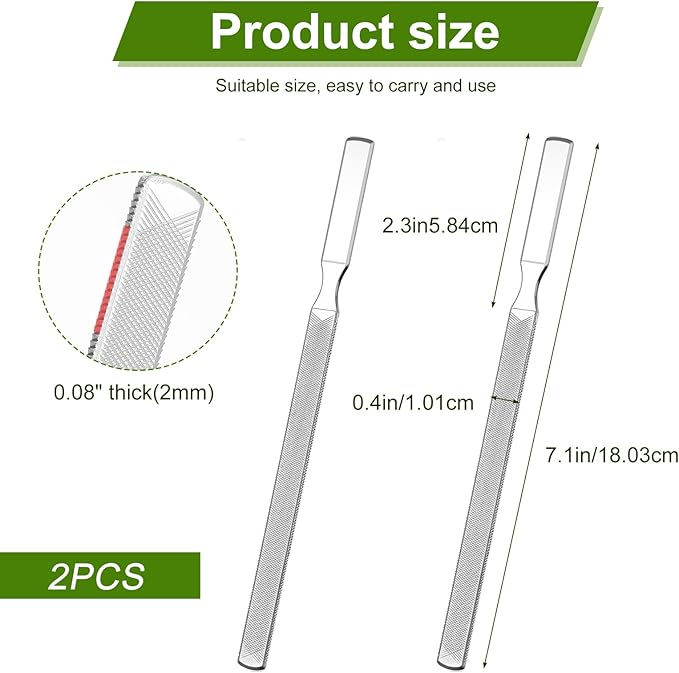 2Pcs Thick Toenail File for Men Stainless Steel Naill Files Toe File for Thick Nails Heavy Duty Toe Nails Filer Metal Toenail Files for Men Women, Manicure Pedicure Tool, 7” Long