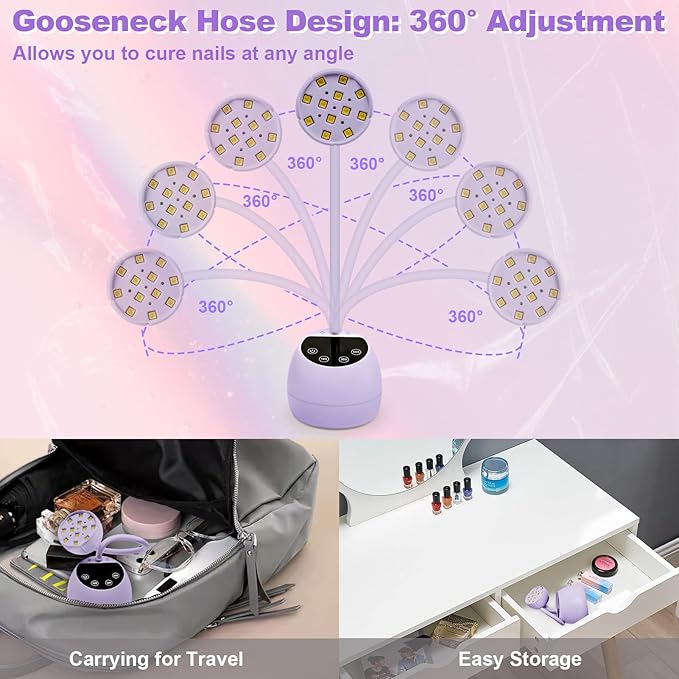 CGBE UV Nail Lamp, Cordless Gooseneck Gel x Lamp, 36W Mini Flash Cure Light, Portable USB LED Nail Light with 4 Timers & Auto Sensor for Salon Home DIY Use, Purple