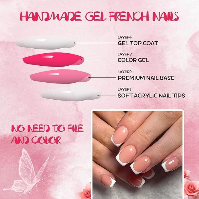 AddFavor White French Tip Press on Nails Short - 240pcs Tangerine Pink Extra Short Square Fake Nails, Square Nails Press on Acrylic Nail Extension Nails Art DIY
