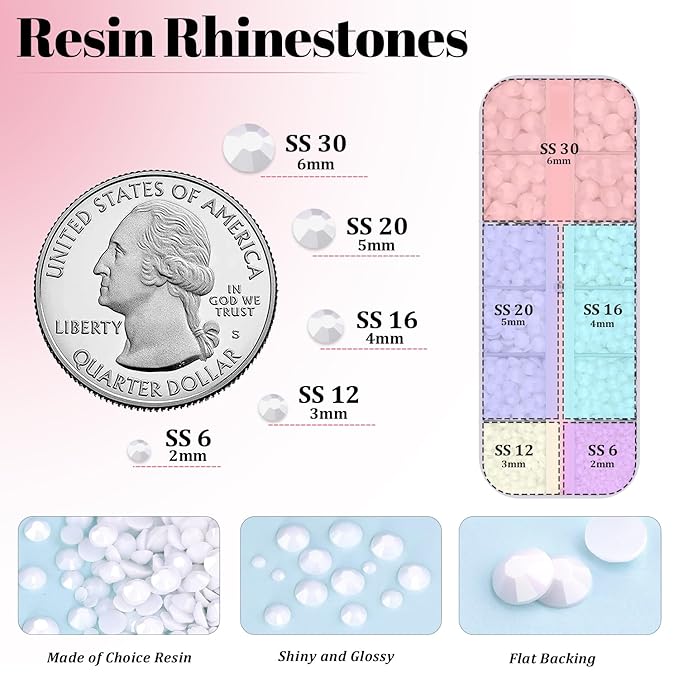 Resin Rhinestones for Crafting with 3Pcs 10ml B7000 Jewelry Glue, 3 Boxes White Flatback Gems Crystals Diamond for Bedazzling Crafts DIY Nail Art Makeup,Gems for Clothing Tumblers Shoes