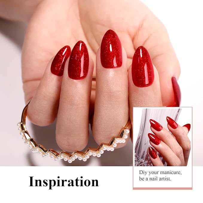 Imtiti Glitter Gel Nail Polish, 0.5 Fl Oz Christmas Red Glitter Gel Polish Soak Off LED U V Shimmer Sparkle Nail Gel Polish Fall Winter DIY Nail Art Starter Manicure Salon for Women Girls
