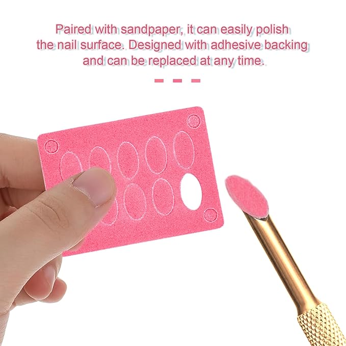 JERCLITY 2 Pieces Gold Double-Ended Stainless Steel Cuticle Pusher Cuticle Remover With 150 Grit Sandpaper Sheets Nail Prep Tools Russian Manicure Kit Nail Cuticle Pusher for Women