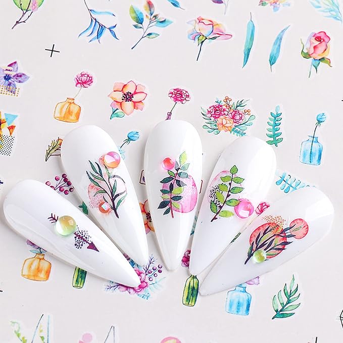 24 Sheets Flowers Nail Art Stickers, Holographic Floral Leaf Butterfly Nail Water Transfer Decals Design, Flower Nail Art Sticker Supplies for Women Girls Manicure Charms Decorations, Resin Nail Decal