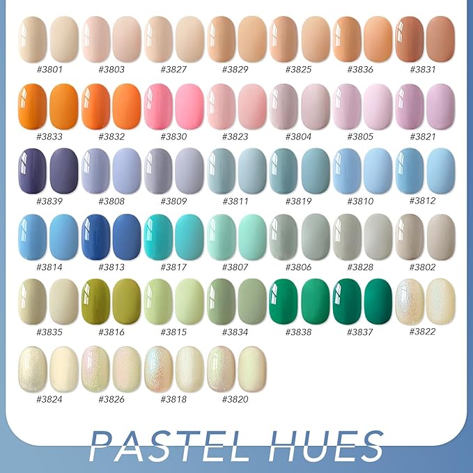 GAOY 42 Pcs Gel Nail Polish Kit, Pastel Pearl Shimmer Colors Spring Summer Gel Nail Polish Set with Glossy & Matte Top Coat and Base Coat for Salon and DIY Manicure at Home