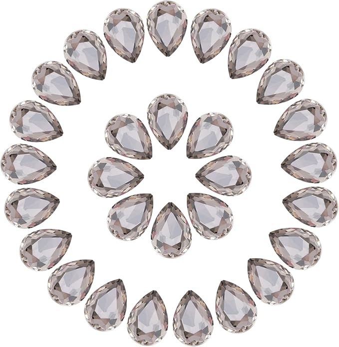 MECCANIXITY 48 Pcs 3D Teardrop Rhinestones Diamond Nail Charm Crystal Pointback K9 Glass Rhinestones Crystal Gems for Jewelry Making, Craft, 10x14mm, Dark Gray