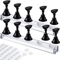 Blulu 2 Set Nail Stand for Painting Press Nail Holder Acrylic Magnetic Tips Training Fingernail Display Stands DIY Crystal Holders and 96 Pieces White Reusable Adhesive Putty(Black)