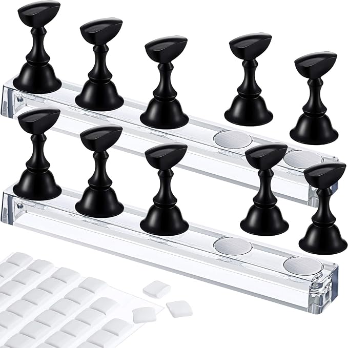 Blulu 2 Set Nail Stand for Painting Press Nail Holder Acrylic Magnetic Tips Training Fingernail Display Stands DIY Crystal Holders and 96 Pieces White Reusable Adhesive Putty(Black)