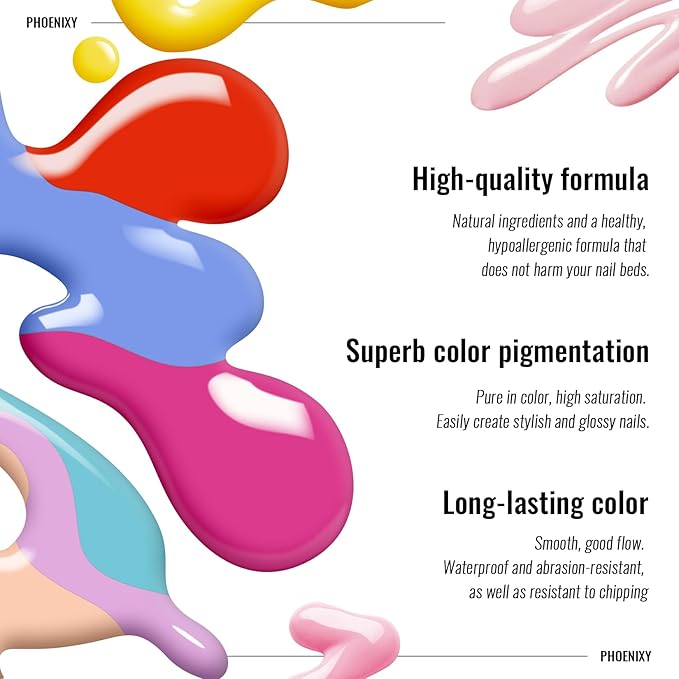 phoenixy Gel Nail Polish Kit with U V Light, 45 Colors All Seasons Soak Off 64 Pcs Gel Polish Nail Set with Base & Matte/Glossy/Glitter Top Coat Manicure Tools Complete Gel Nail Kit Gift for Women