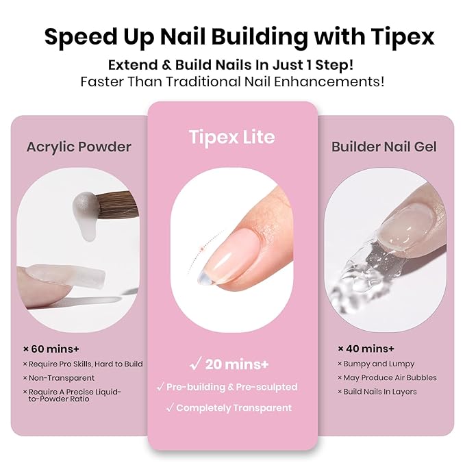 Beetles Tipex Lite Pre-Built Apex Gel Nail Tips, Almond Short, 256pcs Value Pack, 16 Sizes, Flat-Nail Friendly Acrylic Tips for Natural Nail Beds, Easy for Beginner DIY