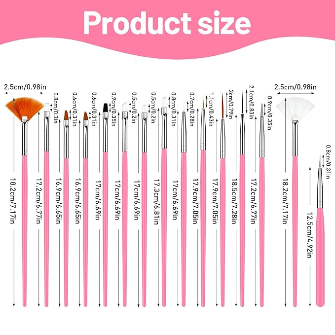 15pcs Pink Nail Art Brushes Set Nail Pen Designer Acrylic Nail Art Gel Painting Brushes Tool Dust Brush,Striping Brushes Dotting Tools for Long Lines Fan Brush Gel Polish Nail Art Supplies