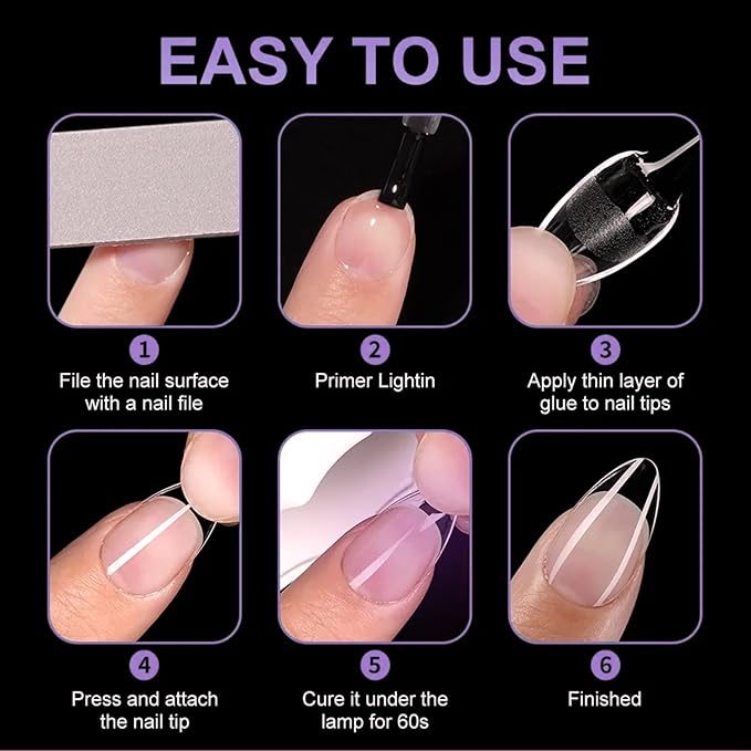 AddFavor Short Almond Nail Tips, 600pcs Soft Gel Nail Tips Almond Fake Nails Full Cover Clear False Acrylic Nails Tip for Press on Nails, Nail Extensions