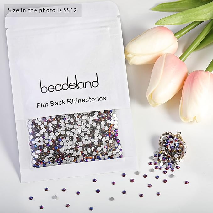 Beadsland Flat Back Crystal Rhinestones Round Gems for Nail Art and Craft Glue Fix, Blue Volcano, 3.0-3.2mm, SS12/1440pcs