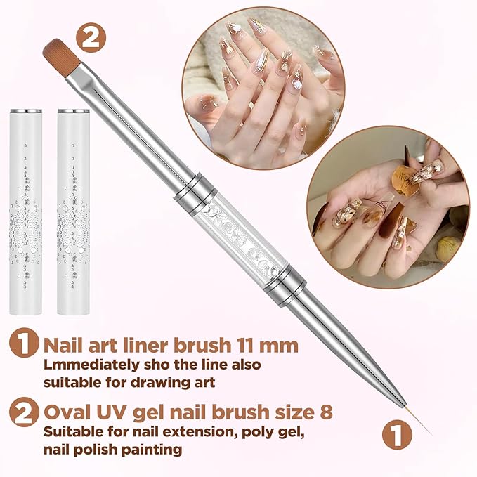 4Pcs Double Ended Nail Builder Gel Brushes, French Tip Brush Hard Gel Brushes, Liner Brush Nails Hard Gels Nail Builder Gels Pen for Salon-Grade Professional Nails Art Design(White)