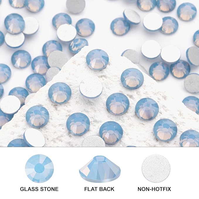 Novani 3000 Pieces Flatback Rhinestones Glass Round Gems Blue Opal Crystals for Nail Art DIY Crafts Clothes Shoes,SS10,2.7-2.9mm