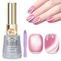 MIZHSE Cat Eye Gel Nail Polish, Ceramic Magnetic Gel Polish with Magnet Stick, Crystal Shimmer Pink Colors Nail Gel Soak Off Nail Art Salon Home Gift for Women 12mL