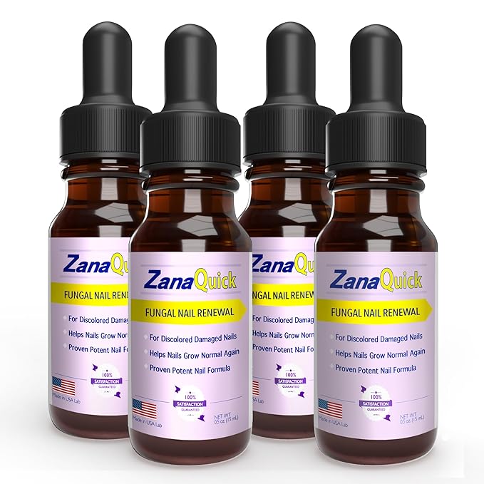ZanaQuick Toenail Treatment Drops - 4 Pack Extra Strength Nail Repair Solution for Toe Nails & Fingernails - Powerful Nail Care Renewal & Recovery Liquid for Thick, Damaged & Discolored Nails Remedy