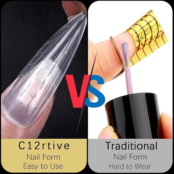 120Pcs Matte Dual Nail Forms,Long Almond Extension Poly Nail Gel Nail Forms Full Cover Nail Molds 12 Sizes for Solid Nail Gel Glue Nail Art Design Salon&DIY