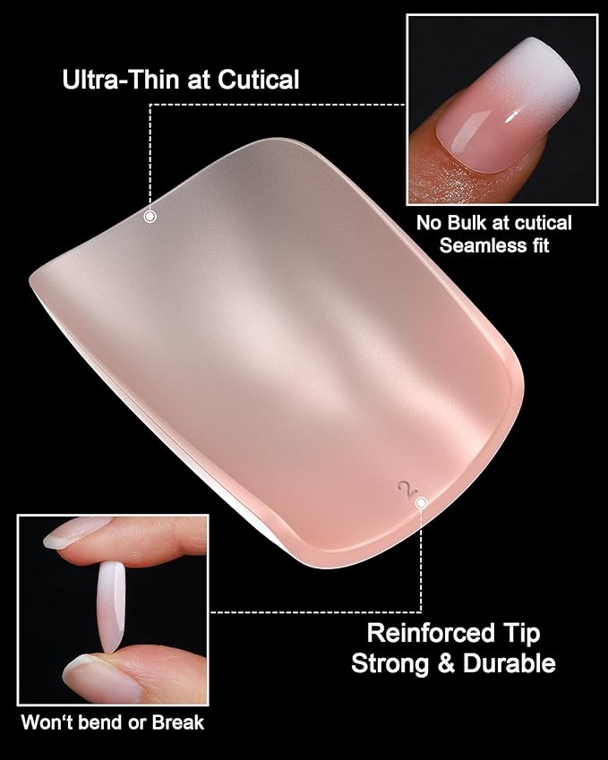 Press on Nails,Ombre Short Square, 19 Sizes, 38 Pieces,Fake Nails with Brush-on Glue & Adhesive Tabs (Dark Pink Fade Mist)