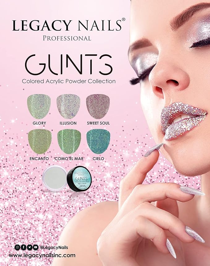 Legacy Nails Professional COLLECTION Acrylic Powder Kit 6 Colors Nail Art Set for Manicure DIY for Dip & Acrylic Nail Extensions (GLINTS COLLECTION)