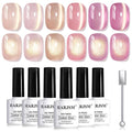 RARJSM Jelly Nude Gold Glitter Cat Eye Gel Nail Polish Set 6Pcs Sheer Pink Light Purple Champagne Mavue Brown Diamond Cateye Gelpolish with Magnetic Stick UV LED Curing Require Home Salon Nail Design