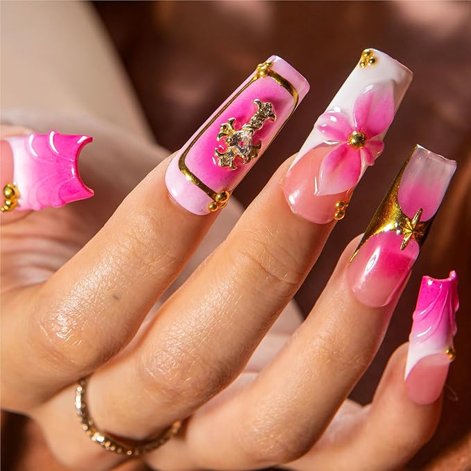 LOVFUL Handmade Acrylic Press on Nails Bubblegum Reef | Short Press ons | Reusable Fake Nails | Square Classic Regular 1.3 in | H547-S