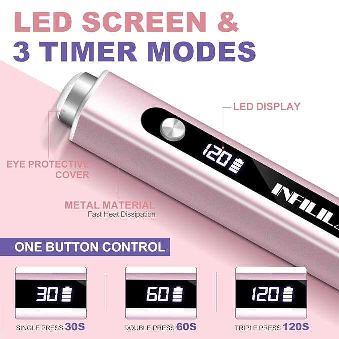 NXJ INFILILA Multi-Functional Handheld UV Light for Gel Nails with Cat Eye Magnet - Portable Flash Cure Nail Lamp for French Manicures, Detail Work, Type-C Cordless for Travel & Home Use(Pink)