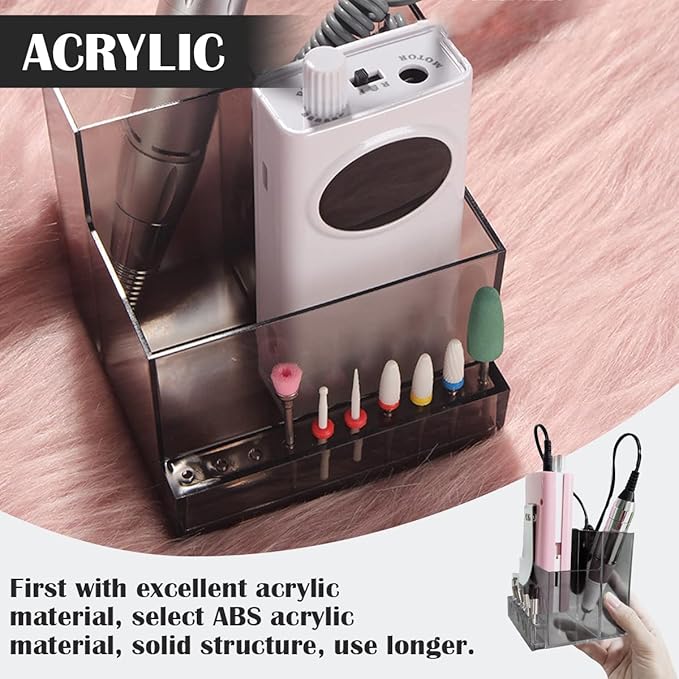 FERCAISH Nail Drill Grinding Bit Holder Box Professional Nail Art Polishing Grinding Drill Bit Holder Display Storage Box Bit Case Organizer (Black)