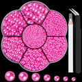 Nail Art Flat Back Half Round Pearl Kits 25, 1 Box of 6000 Pcs Flat-Back Peach Pearl with Tweezer and Picker Pencil for Home DIY Nails Body Face Craft and Salon Use