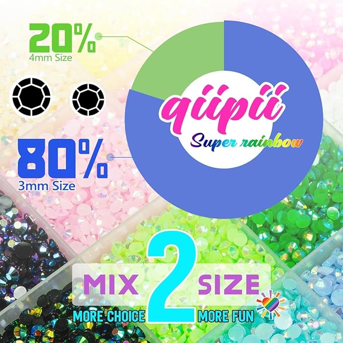 20000PCS 24 Color Jelly Resin Rhinestones w B7000 Glue for Bedazzling Crafting 3mm 4mm Flatback Rainbow Stones Colorful AB Gems Diamonds Charms Bedazzler Kit for Nails Eyes Face Makeup Beauty