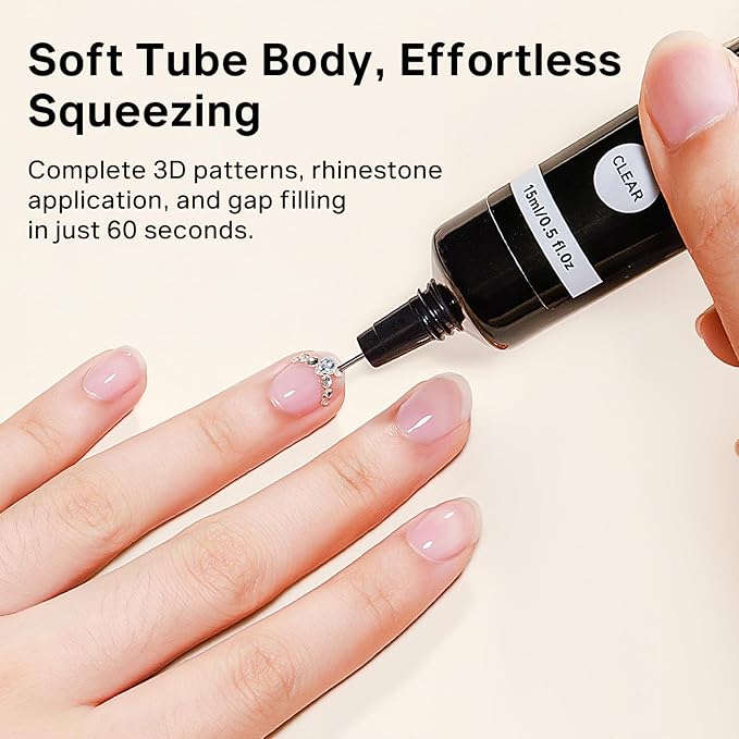 MIZHSE Builder Gel for Nails, 2Pcs 15mL Clear Hard Builder Gel for Nail Thickening Tip Design Rhinestone Glue U V LED Extension for Nail Art Design