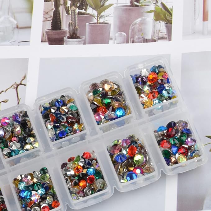 10000 Pieces Rhinestones 6 Sizes Round Crystal Glass Flat Back Rhinestones with 1Tweezers and 1Picking Pen for Nail Art Crafts Clothes Bags DIY (Mixed Color)