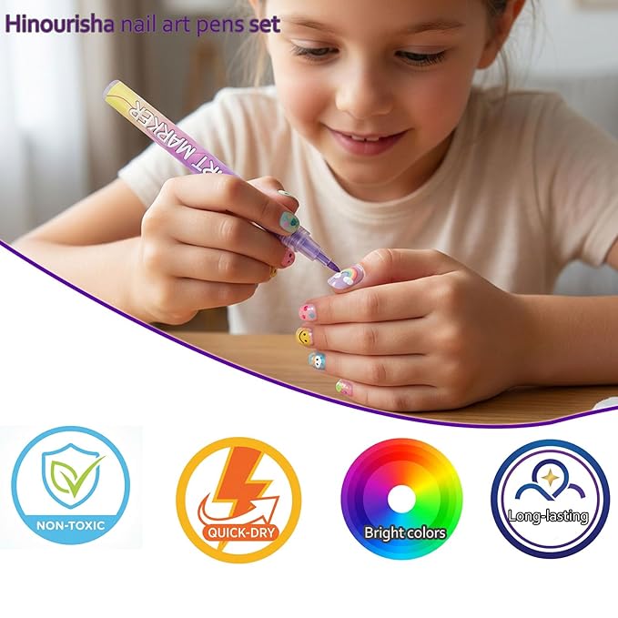 Hinourisha12pcs 3D Nail Art Pens Set, Nail Art Markers, Acrylic Nail Paint Pens Kit, Nail Polish Pen Quick-drying Waterproof for Paint Point Line Art Manicure Tools for Girls Gift