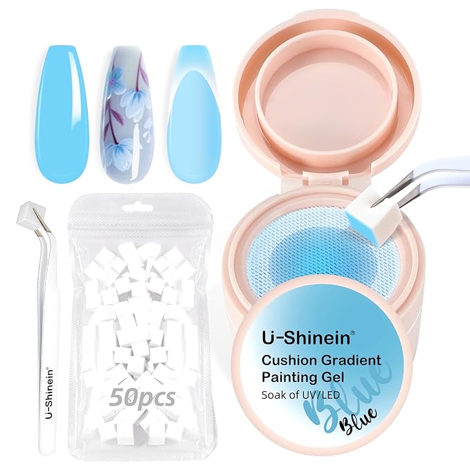 Cushion Gradient Painting Gel, Ombre Nails Aura Nails Full Coverage Precise Control of Each Dip 100pcs Spong & Tweezers Matte Effect Non-Wipe Long Lasting Soak Off UV LED(b)