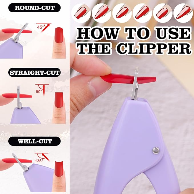 Light Purple Adjustable Nail Clippers with Magnet Sizers for Acrylic Nails, Professional Stainless Steel Fake False Nail Tip Clipper Cutter Trimmer, Manicure Tool for Salon Home Nail Art