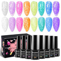 MIZHSE Neon Snowflake Gel Polish Set - 8 Colors Summer Hot Pink Neon Bright Macaron Candy Jelly Nail Polish Gel Popular Soak Off LED Nail Art Manicure DIY for Nail Salon