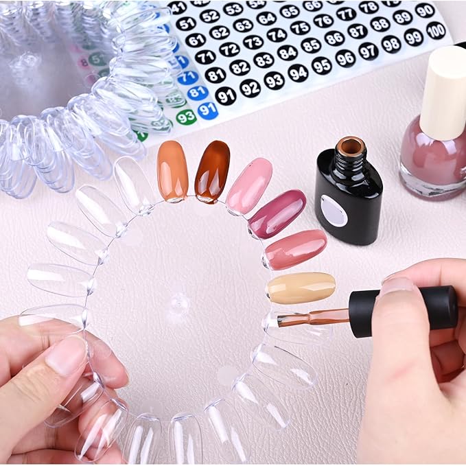 20Pcs Nail Swatches Wheels Plastic Nail Polish Swatch, Nail Display Color Sample Swatch Wheel for Color Show (400 Tips, with Number Stickers)