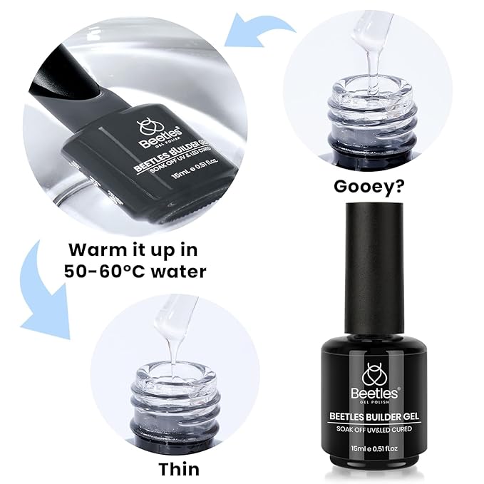Beetles Builder Gel,8 in 1 Clear Builder for Nail Apex Strengthener Thickening for Weak Nails LED Lamp Cured Rhinestone Glue Gel Polish in a Bottle DIY Salon at Home for Beginner