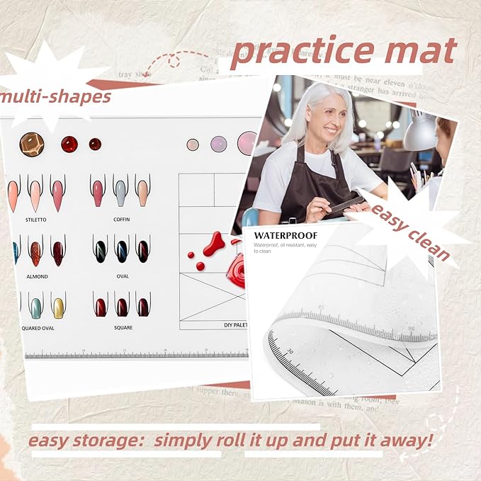 Nail Practice Mat, Silicone Nail Training Sheet for Stamping Nail Art Decal Salons Home DIY Manicures Tool