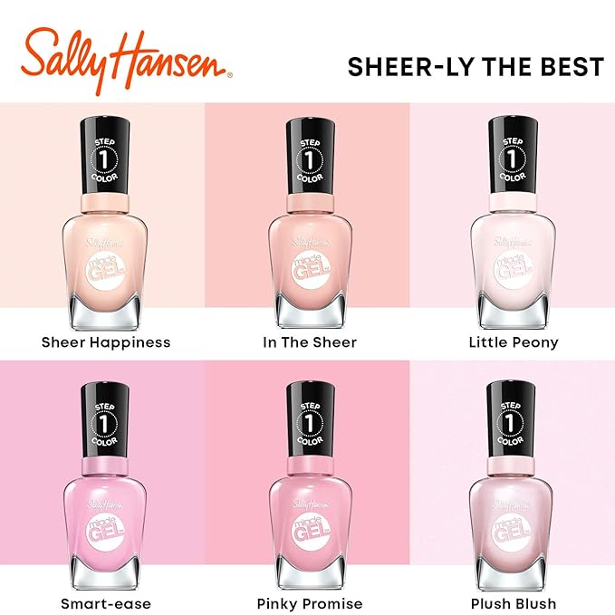 Sally Hansen Miracle Gel Salon Quality Nail Polish | Gel-Like Formula, Two-Step System, No UV Light Needed, Long Lasting | Semi-opaque, glossy | 247 Little Peony | Light Pink Nail Color